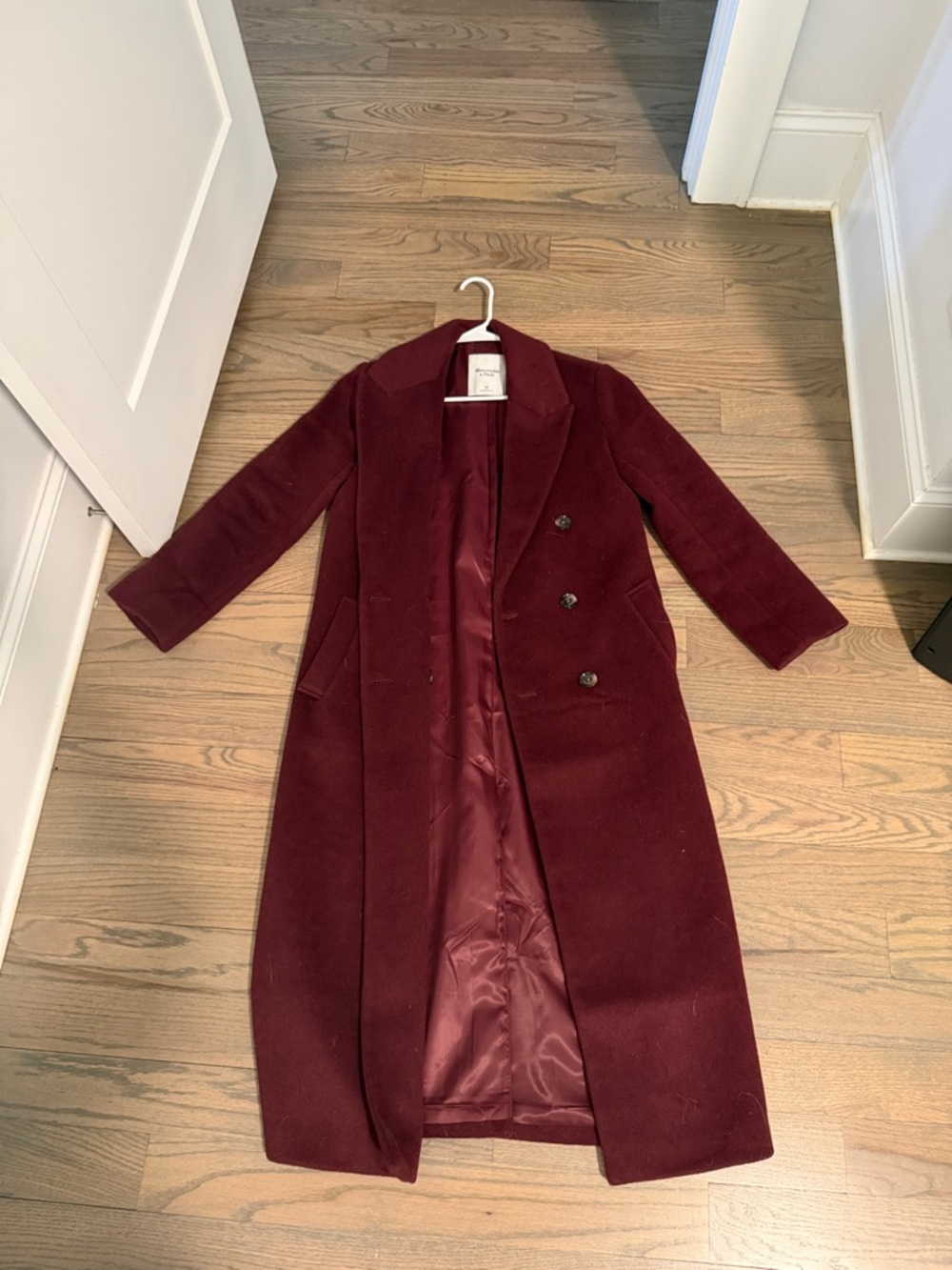 Abercrombie & Fitch Burgundy Double-Breasted Wool Pea Coat